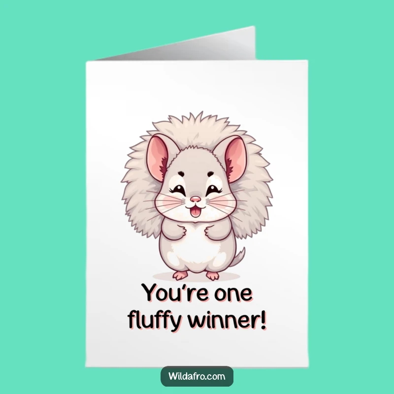Free Printable Congrats Card: Giggling Chinchilla Afro, Adorable Humorous Downloadable Greeting!