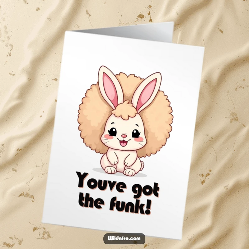 Funny Free Printable Congratulations Card: A happy bunny sporting a massive, fluffy afro and a wide, infectious grin.