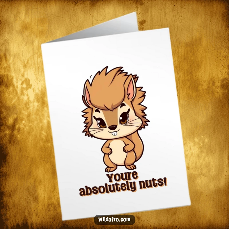 Funny Free Printable Congratulations Card: Determined squirrel with a bushy afro, looking accomplished.