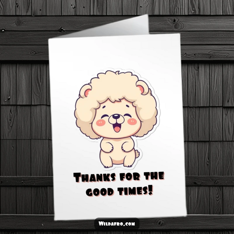 Funny Free Printable Thank You Card: A cheerful bear with a large, fluffy afro giggling happily, a downloadable gift.