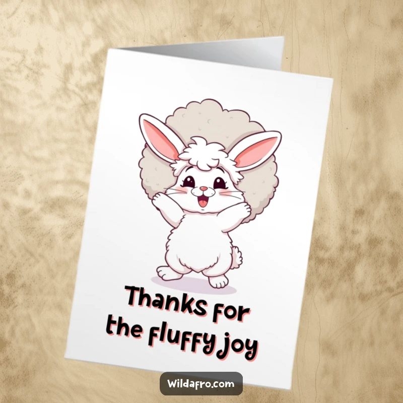 Funny Free Printable Thank You Card: A happy bunny with a huge afro grooves, sending thanks with infectious joy and style.