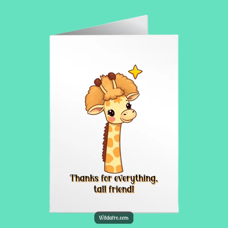 Free Printable Giraffe Thank You Card: Afro Star Reach Downloadable for Grateful Heights
