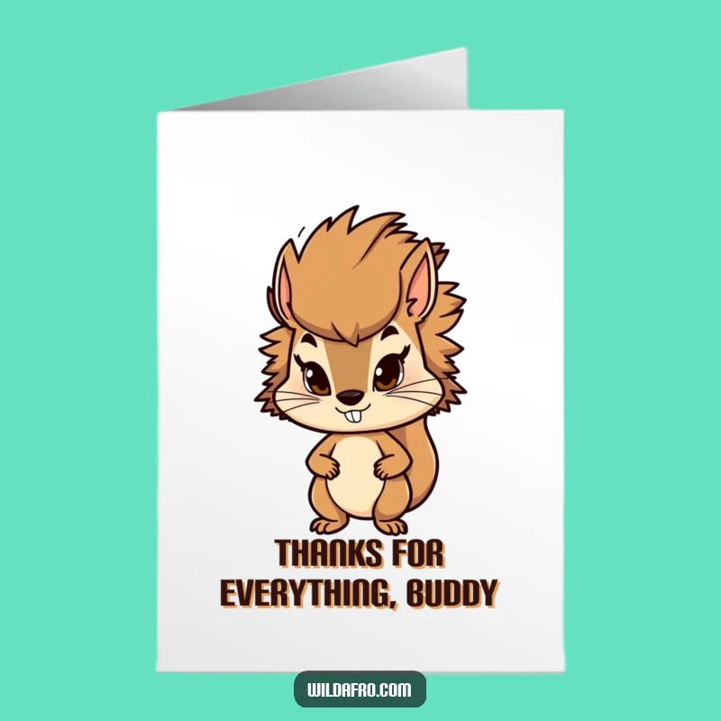 Free Printable Squirrel Afro Thank You Card: Gratitude with Bushy Flair