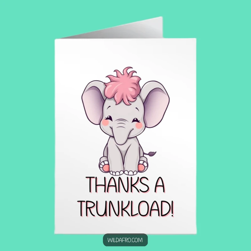 Free Printable Thank You Card: Happy Afro Elephant Calf Trumpeting, Downloadable Gratitude