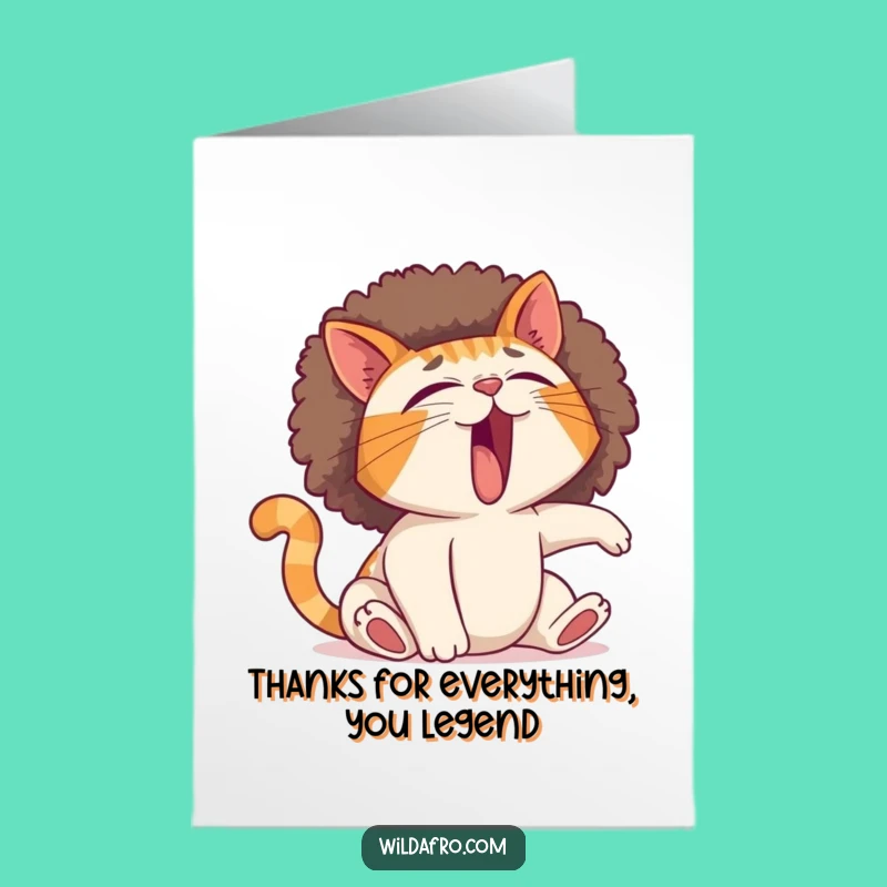 Free Printable Thank You Cat Card with Afro: Humorous Downloadable Gift for Expressing Gratitude