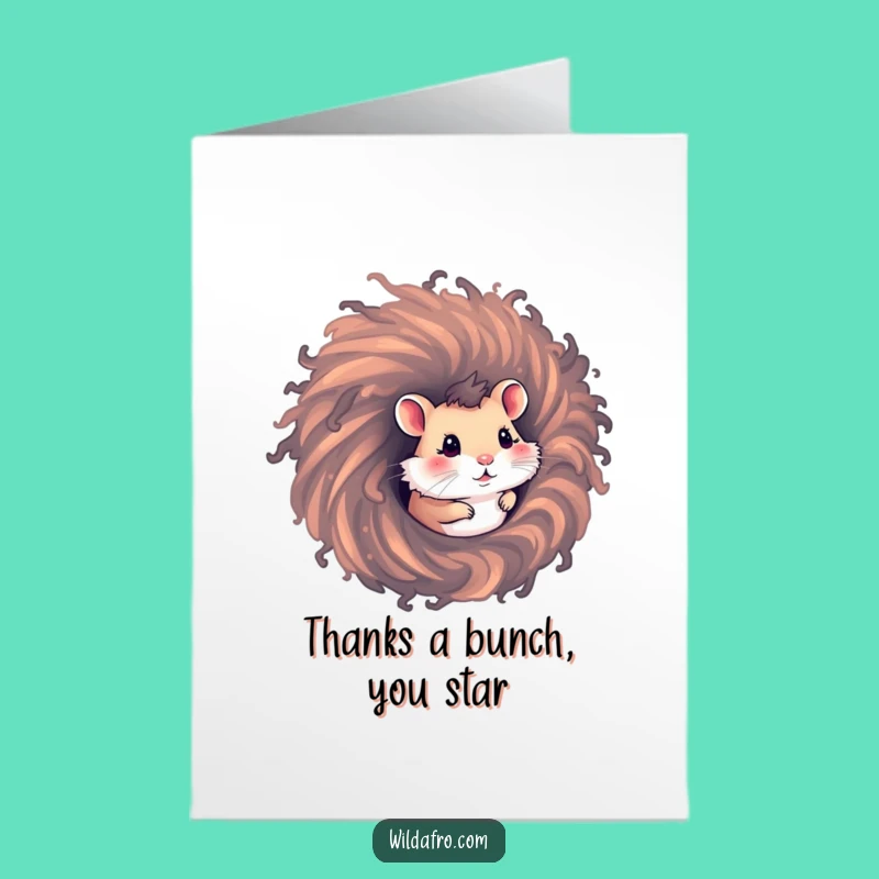 Free Printable Thank You Hamster Card with Afro: Humorous Downloadable for Showing Appreciation