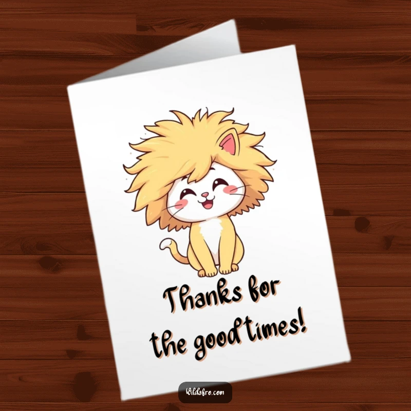 Funny Free Printable Thank You Card: Happy cat with windblown afro, sending thanks with a smile.