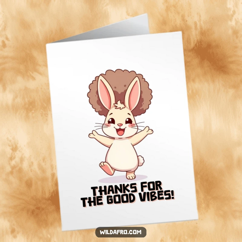 Funny Free Printable Thank You Card: A rabbit with a magnificent afro dancing with pure joy to express thanks.