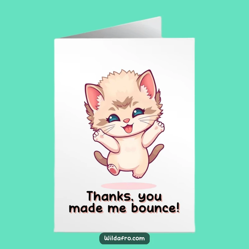 Free Printable Thank You Card: Bouncing Kitten Afro Thanks! Joyful Downloadable Gift.