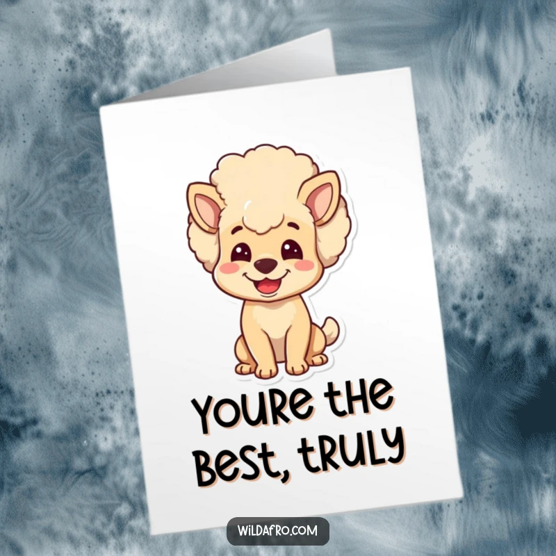 Funny Free Printable Thank You Card: A joyful dog with a big afro, looking grateful.