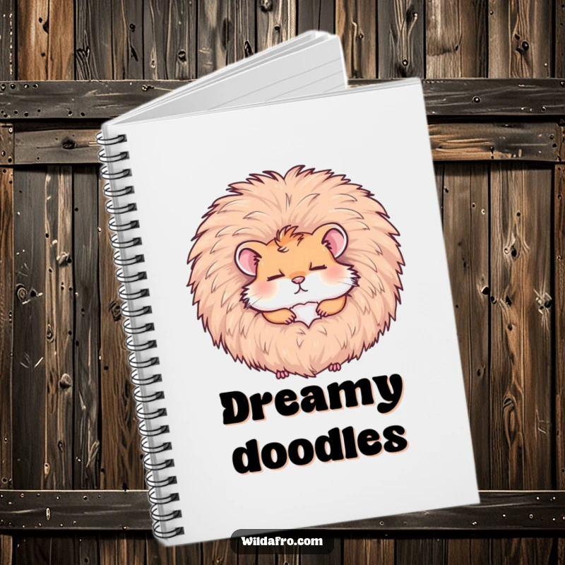 Funny hamster napping in an afro, featured on a notebook cover, perfect for jotting down quirky thoughts with humor.