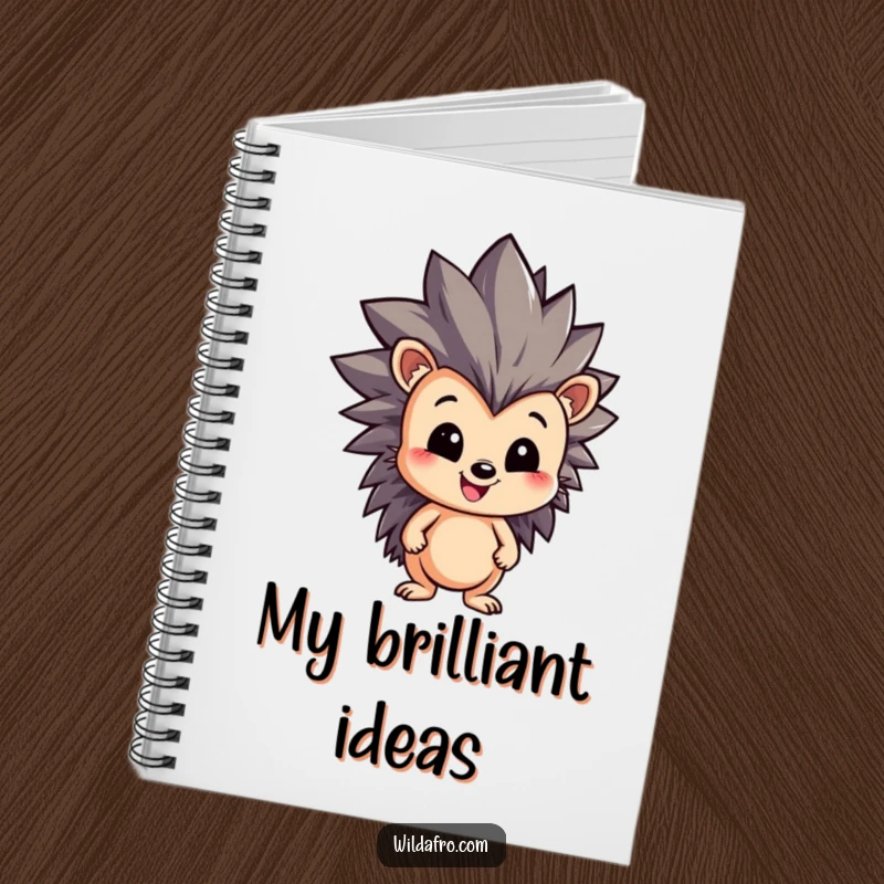 Funny Hedgehog Notebook with a happy character sporting a dynamic, spiky afro, ideal for capturing notes with a touch of personality and humor.
