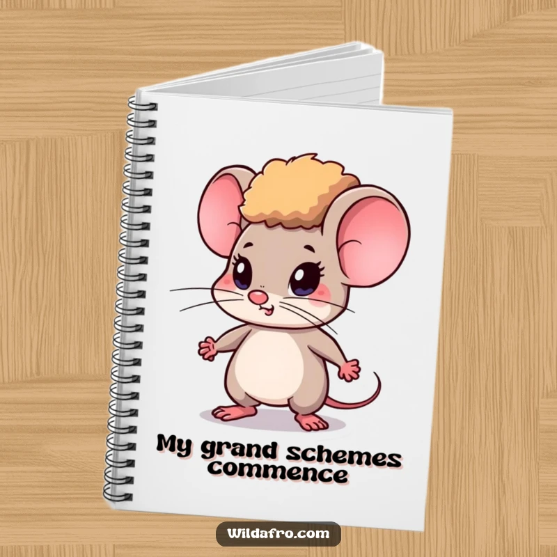 Funny Mouse Notebook w/ Afro, Determinedly Tapping Feet, Ideal for Planning and Goal Setting