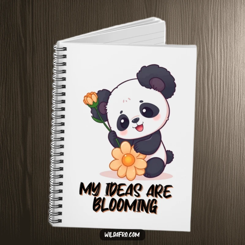 Funny Panda Notebook with Rounded Afro and Flower - Cute Humorous Stationery