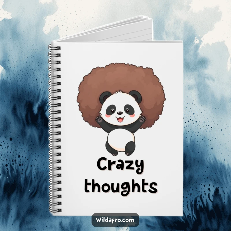 Funny panda rolling in an afro, featured on a notebook cover, perfect for jotting down joyful thoughts with humor.