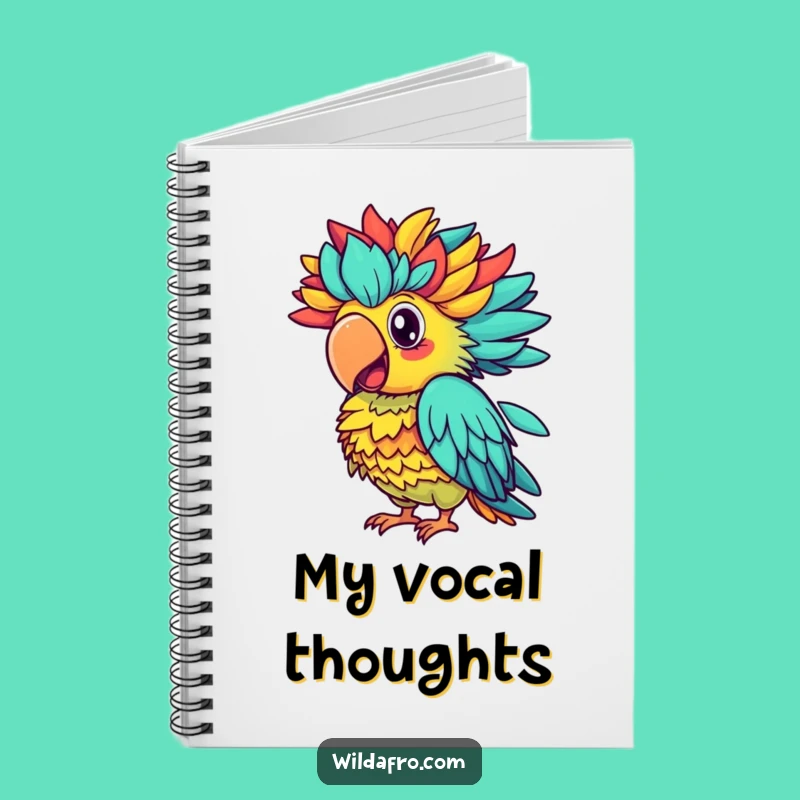 Funny Parrot Afro Squawk Notebook, Colorful Journal, Hilarious Stationery Gift