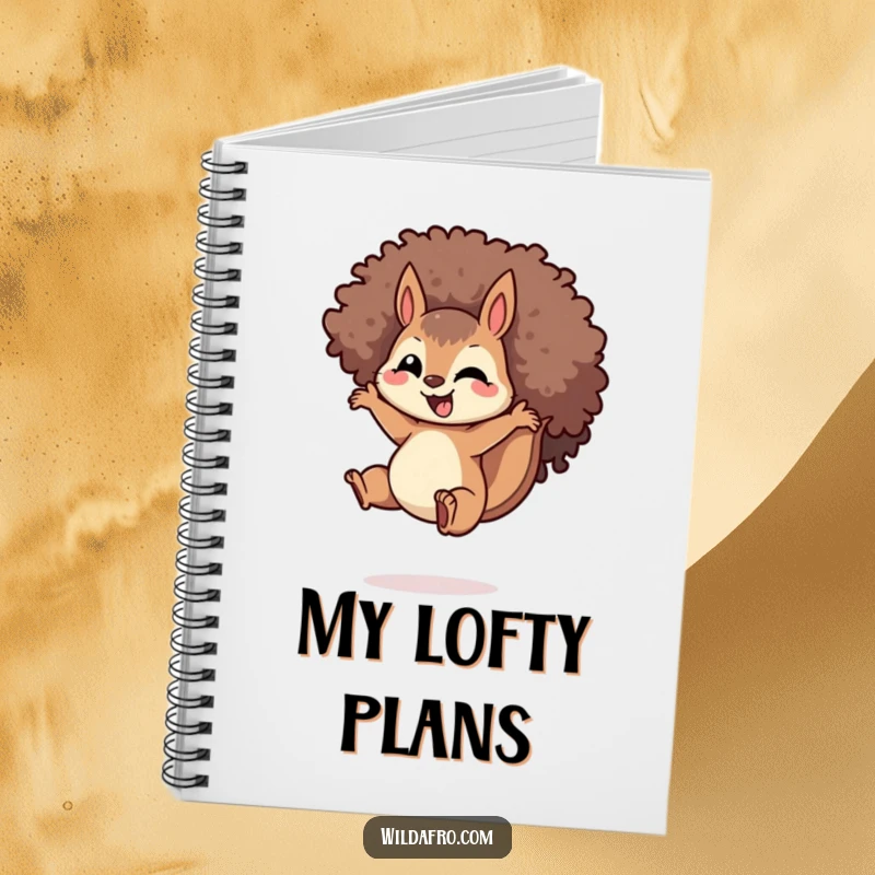 Funny Squirrel Afro Notebook: A delighted squirrel with a large spiraled afro, mid-jump, providing ample space for writing with a humorous and dynamic cover.