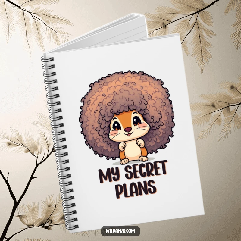 Funny Squirrel Afro Notebook: A curious squirrel character peeks out from a vibrant, textured afro.