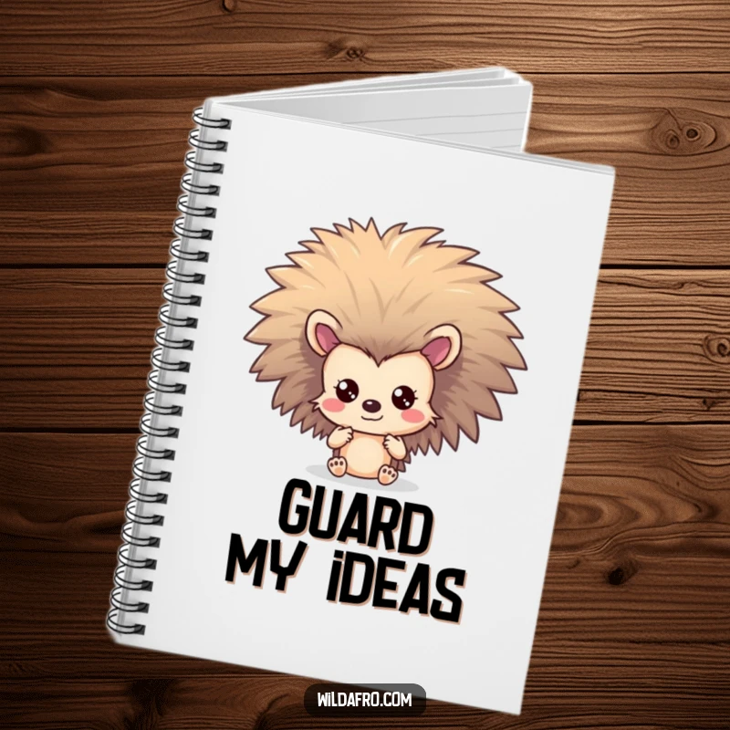 Funny Hedgehog Afro Notebook: A shy hedgehog character peeks out from behind a spectacular, large afro.