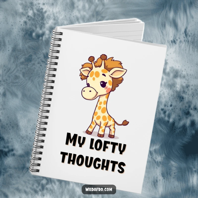 Funny Giraffe Afro Tail Notebook with a giggling giraffe swinging a large afro like a tail, great for notes and inspiration.