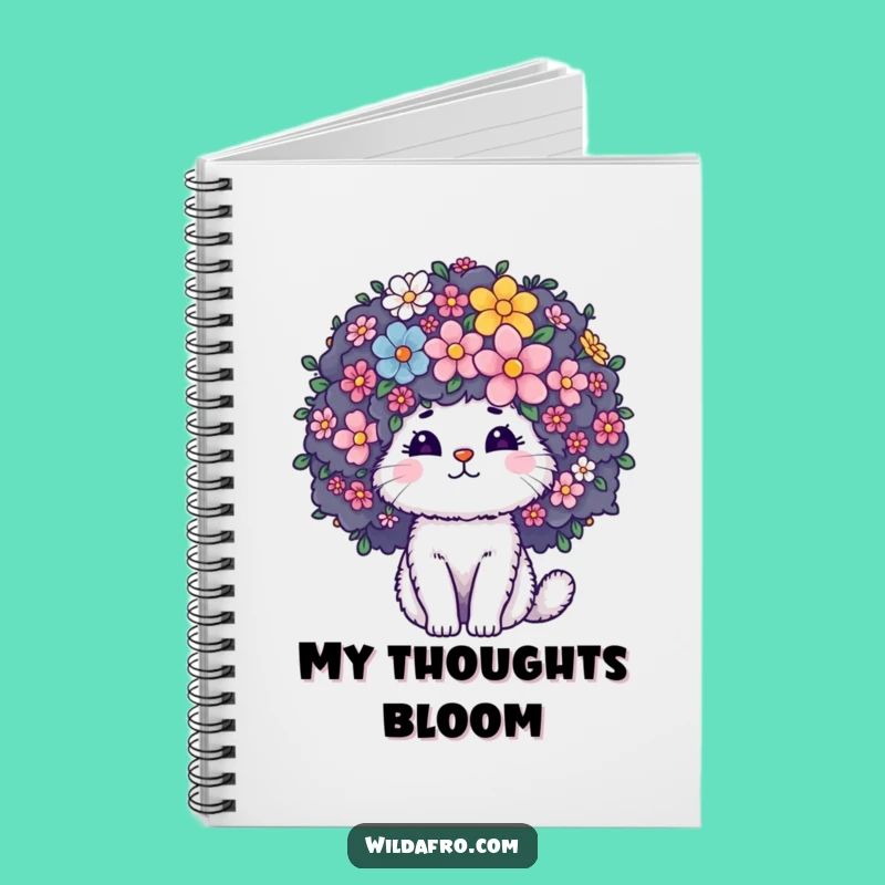 Funny Cat Afro Flower Notebook: Fluffy Character Journaling with Blooming Floral Ideas