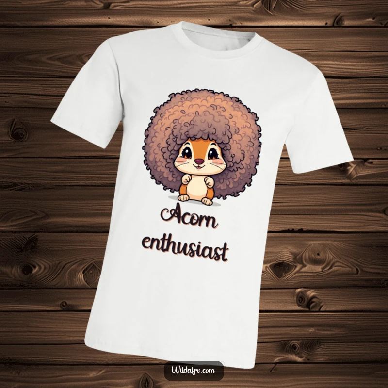 Funny Squirrel Afro T-Shirt: A curious squirrel peeks mischievously from a colorful, textured afro.