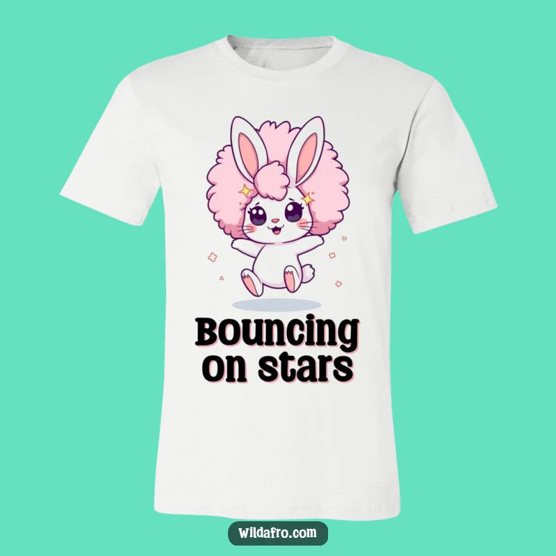 Funny Bunny Afro Star T-Shirt: Bouncing Character Style with Cosmic Eye Appeal