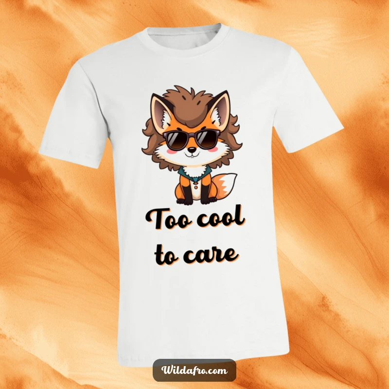 Funny fox t-shirt, a stylish fox with a voluminous afro and cool sunglasses, looking effortlessly hip.