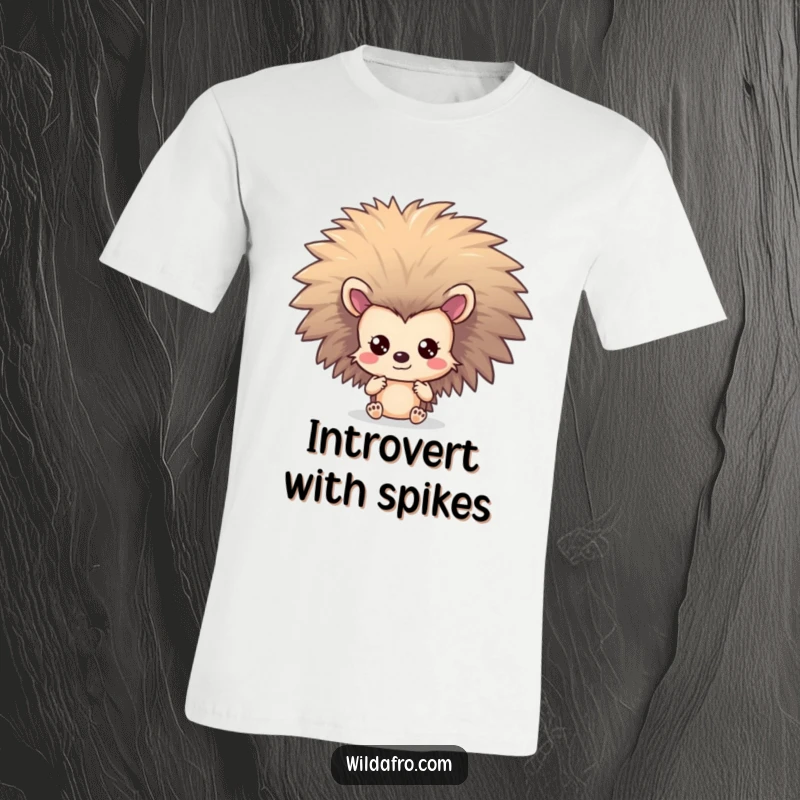 Funny Hedgehog Afro T-Shirt: A shy hedgehog peeks from behind a large, voluminous afro.