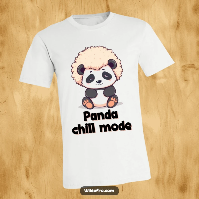 Funny T-Shirt showcasing a contented panda character relaxing with a stunning, perfectly round afro, celebrating a peaceful and stylish demeanor.