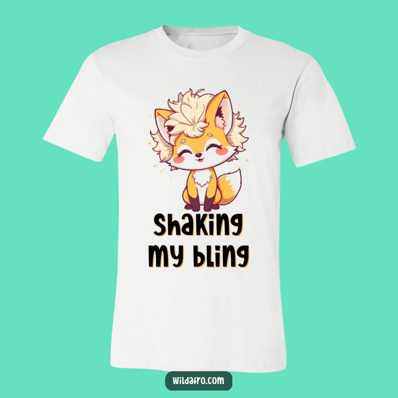 Funny Fox Glitter Afro T-Shirt: Cheerful Character Style with Shimmering Flair