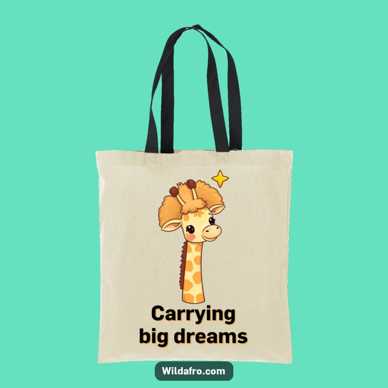 Funny Giraffe Afro Star Tote Bag, Whimsical Art, Hilarious Dreamer Gift