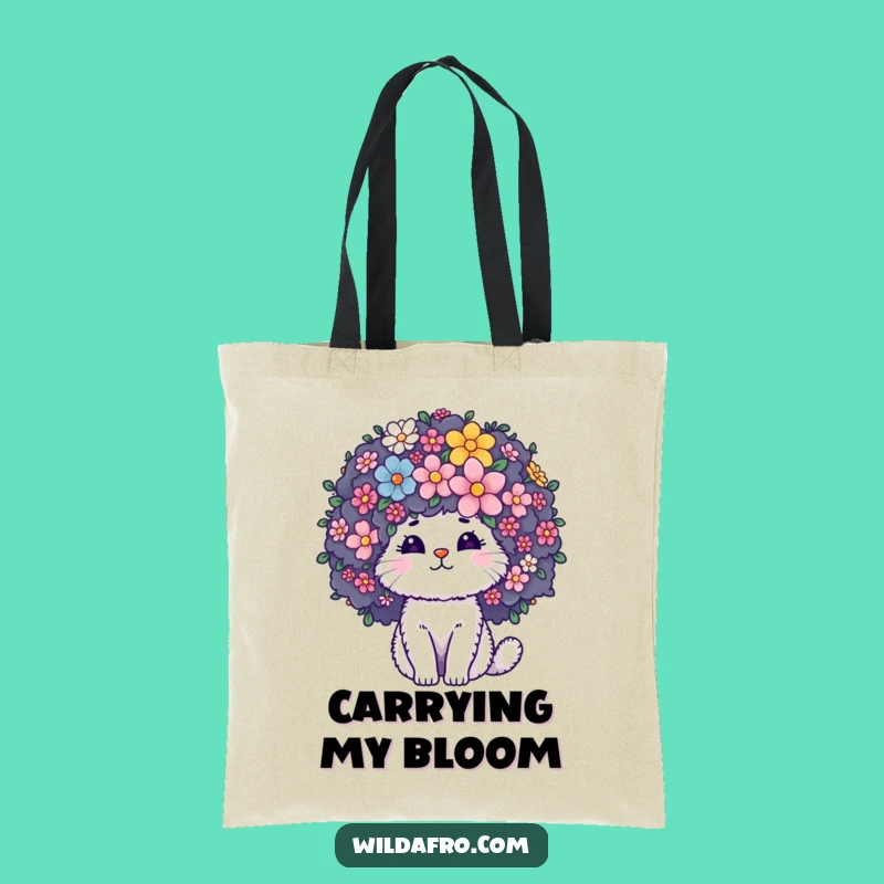 Funny Cat Afro Flower Tote Bag: Fluffy Character Style for Blooming Groceries