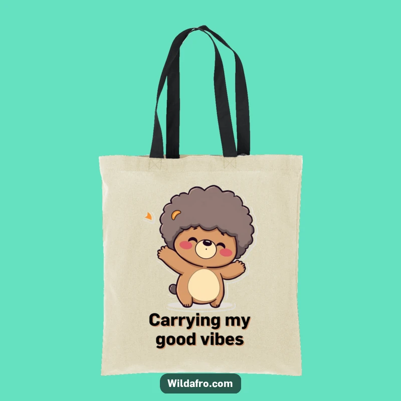 Funny Bear Afro Tote Bag: Playful Character Bouncing Afro for a Hilarious Gift