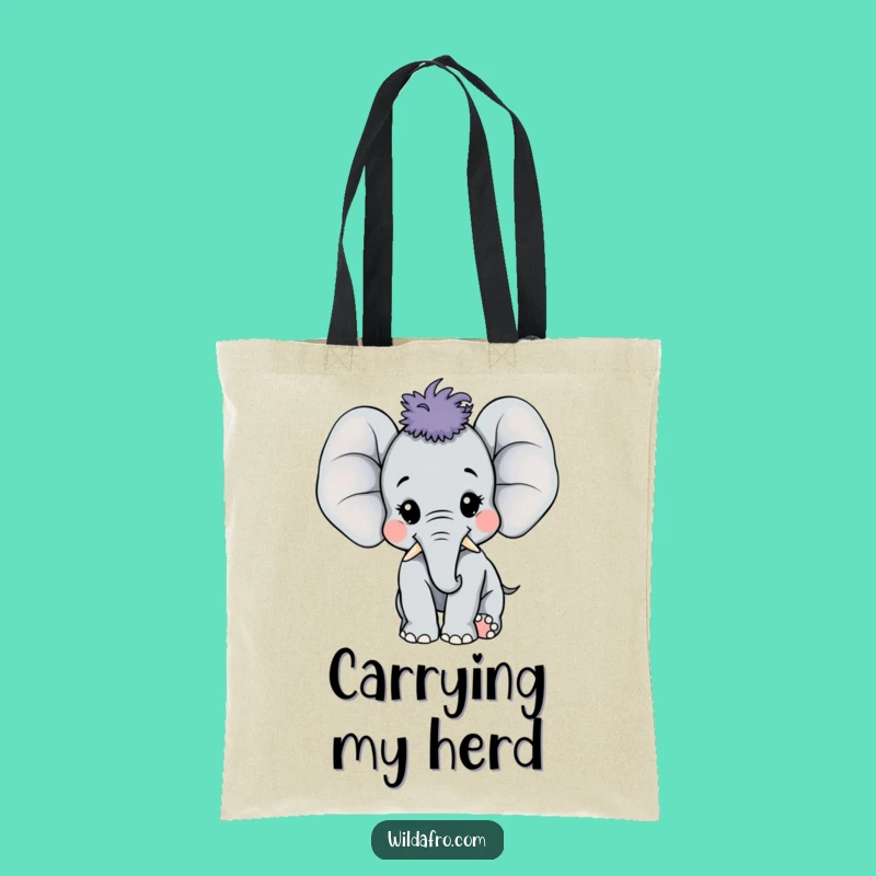 Funny Elephant Afro Tote Bag - Joyful Pachyderm Accessory Gift