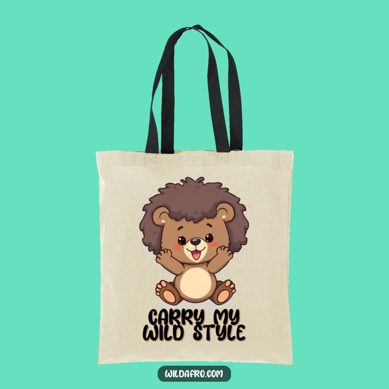 Funny Bear Cub Afro Tote Bag - Spacious Wild Animal Shopping Bag, Perfect Gift