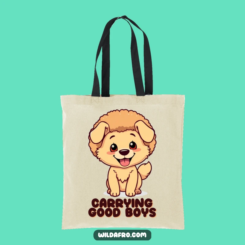 Funny Dog Afro Tote Bag: Happy Wagging Tail Character Gift