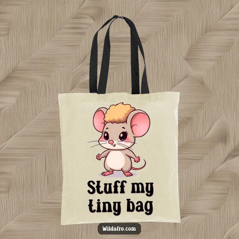 Funny Mouse Tote Bag w/ Afro, Determinedly Tapping Feet, Inspiring Accessory for Daily Tasks