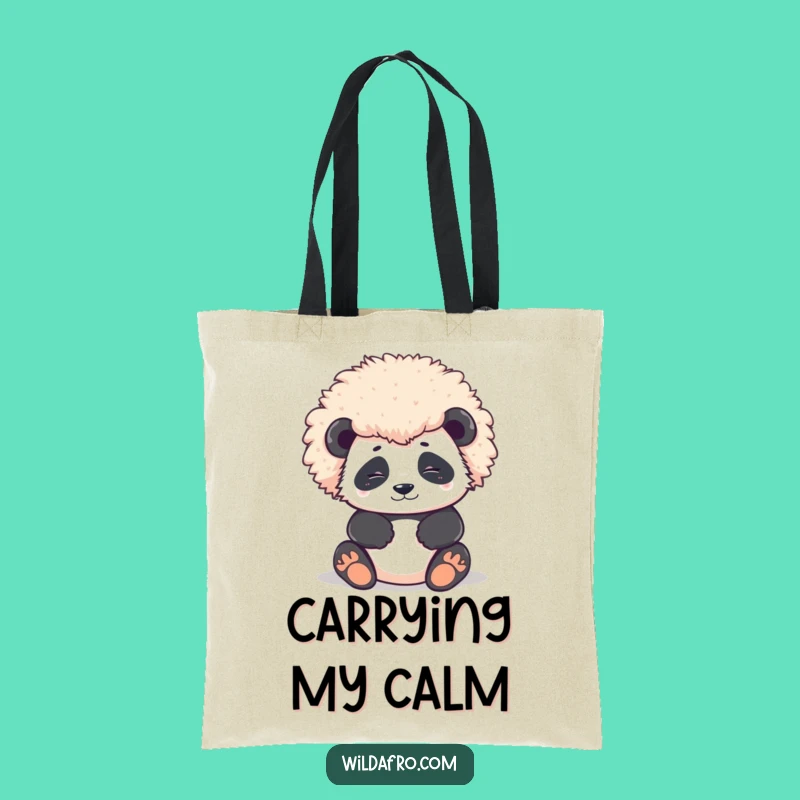 Funny Panda Afro Tote Bag: Contented Character Style for Relaxed Errands